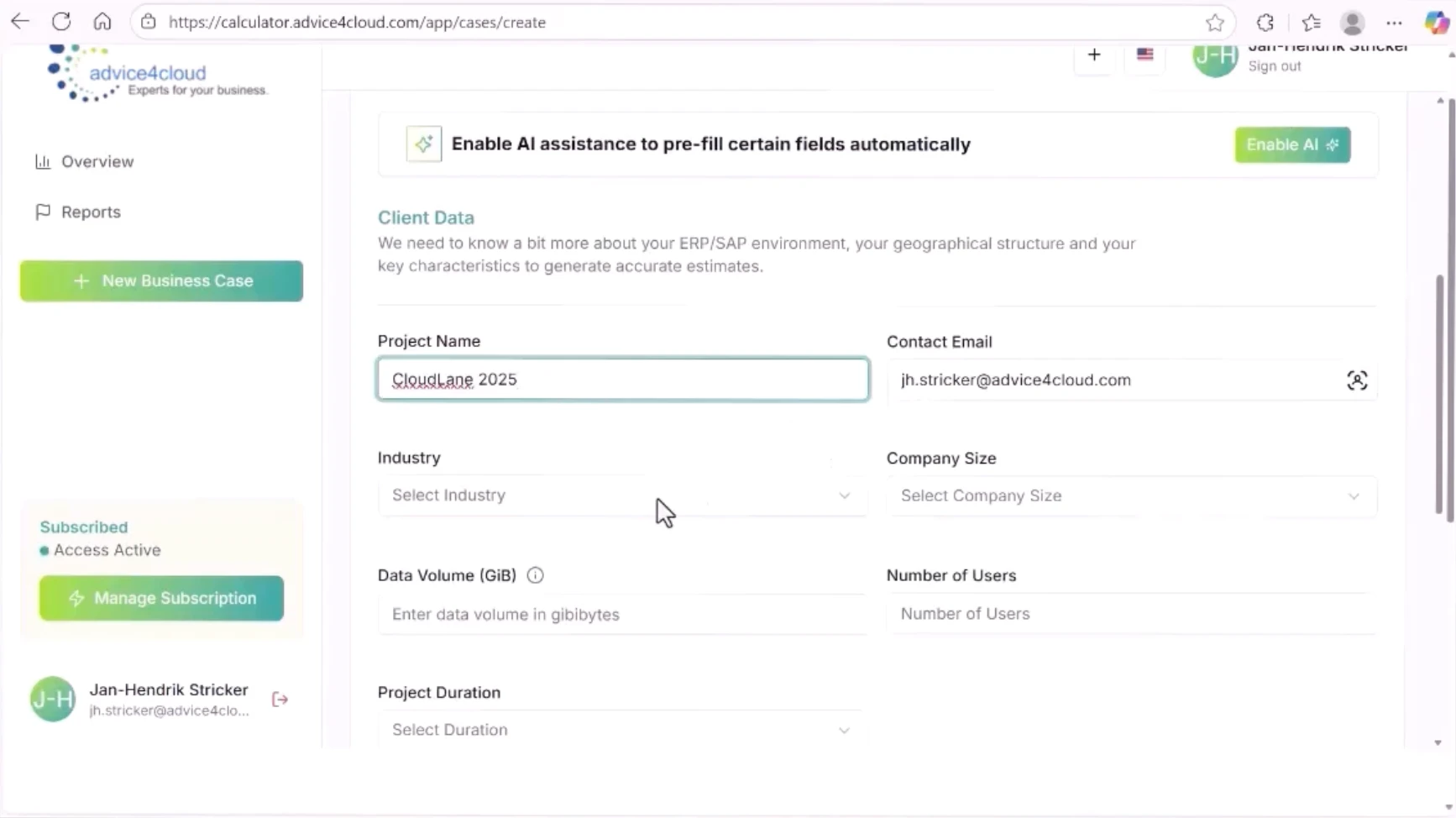 ADVICE4CLOUD TCO - project screenshot